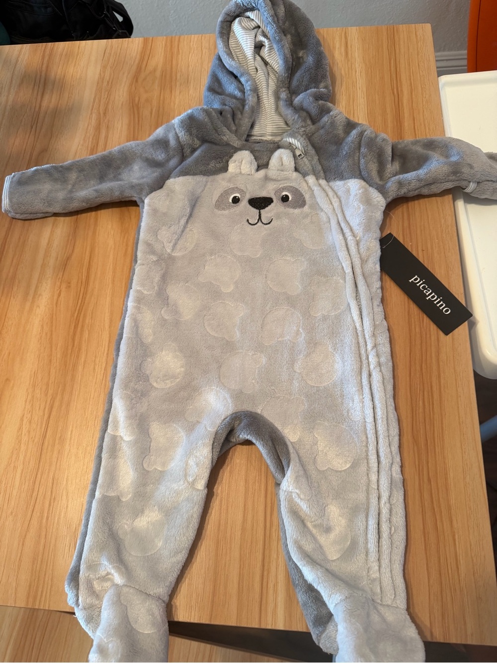 Piciapino Cozy Gray Bear Fleece One-Piece for Kids